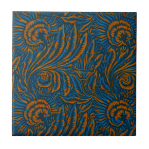 Azulejo De Cerâmica Floral Elegance Blue & Dourado, Artes e Artesanato