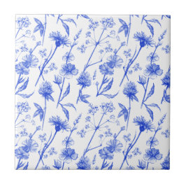 Azulejo De Cerâmica Floral Elegant Blue Flowers Ceramic Tile