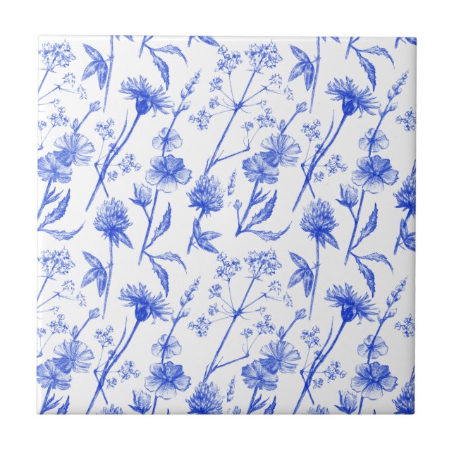 Azulejo De Cerâmica Floral Elegant Blue Flowers Ceramic Tile (Frente)