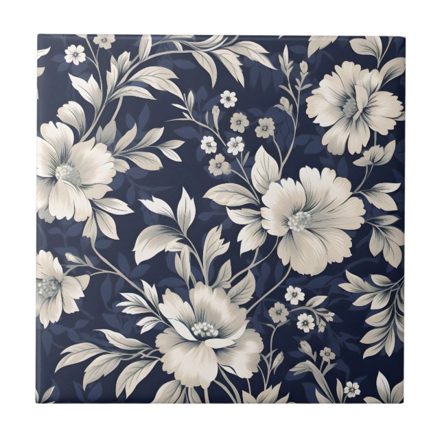 Azulejo De Cerâmica Floral em Azul (Frente)