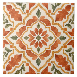 Azulejo de Cerâmica Floral em Terracota Marroquina