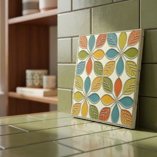 Azulejo De Cerâmica Floral Entrelaçadas Moderno de Meados do Século #8