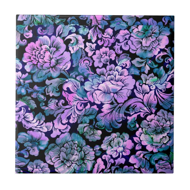 Azulejo De Cerâmica Floral Estilizado em Púrpura (Frente)