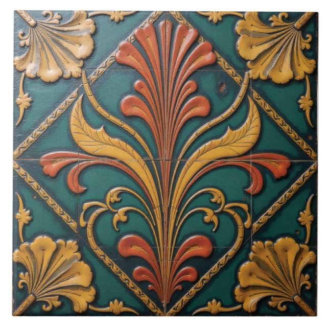 Azulejo De Cerâmica Floral Fanfare no Emerald (Frente)