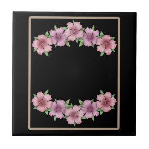 Azulejo De Cerâmica Floral frame cartoon flores beige border black b