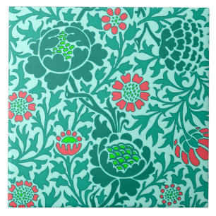 Azulejo De Cerâmica Floral Jacobino, Turquesa, Água & Coral