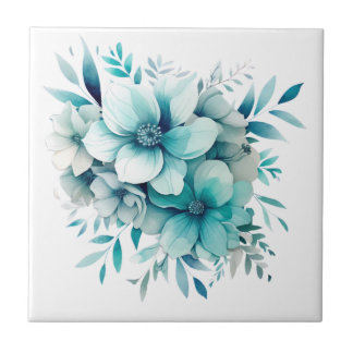 Azulejo de cerâmica floral leve turquesa