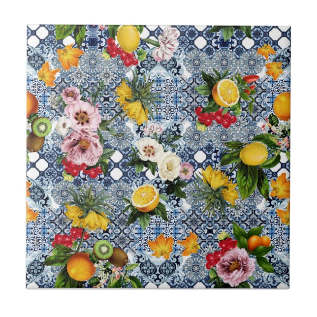 Azulejo De Cerâmica Floral Mediterrâneo  (Frente)
