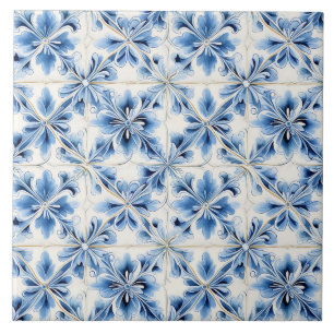 Azulejo De Cerâmica Floral Mediterrâneo Azul Vintage