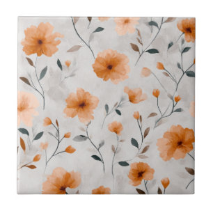 Azulejo De Cerâmica Floral Minimalista de Flores Selvagens de Aquarela