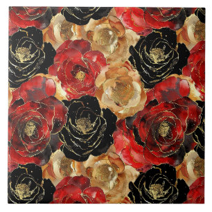 Azulejo De Cerâmica Floral Negro Dourado vermelho
