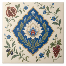 Azulejo De Cerâmica Floral Otomano Iznik | Romã Botânica Azul