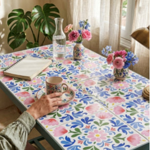 Azulejo De Cerâmica Floral Ousada em Fundo Branco Decorativo