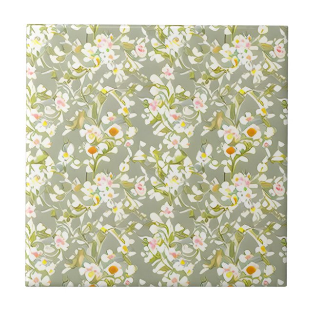 Azulejo De Cerâmica Floral Padrão Flores De Primrose (Frente)