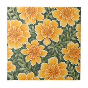 Azulejo De Cerâmica Floral Padrão Marigold Flores