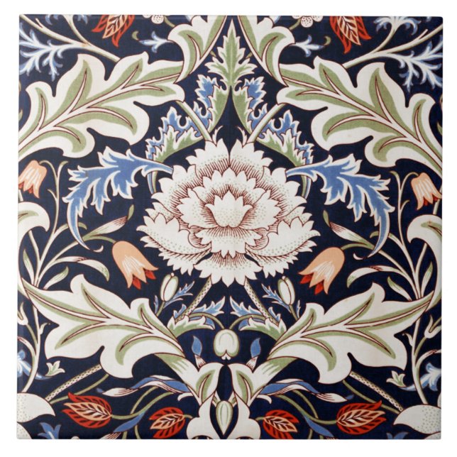 Azulejo De Cerâmica Floral Pattern Beautiful Flowers Blue Red Green (Frente)