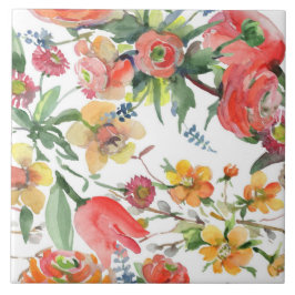 Azulejo De Cerâmica Floral Pattern Wildflowers Yellow Pink Green White
