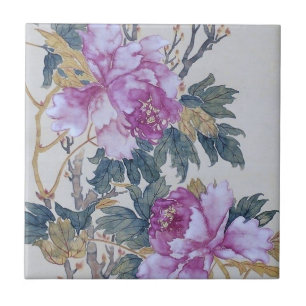 Azulejo de cerâmica floral pequeno (4,25" x 4,25")