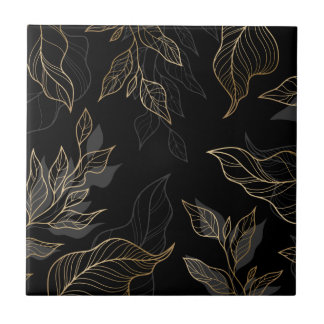 Azulejo De Cerâmica Floral Preto Dourado