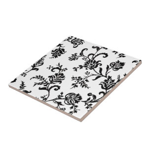 Azulejo De Cerâmica Floral preto e branco