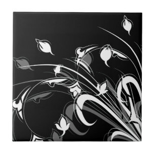 Azulejo De Cerâmica Floral preto e branco elegante