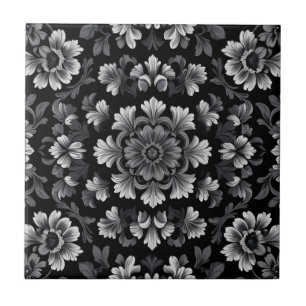 Azulejo De Cerâmica Floral preto e branco impressionante