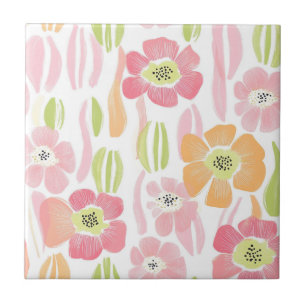 Azulejo De Cerâmica Floral Retro Pastel (1)