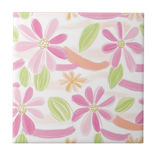 Azulejo De Cerâmica Floral Retro Pastel (2) (Frente)