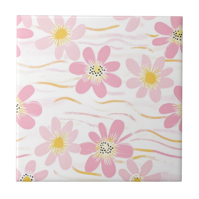 Azulejo De Cerâmica Floral Retro Pastel (4) (Frente)