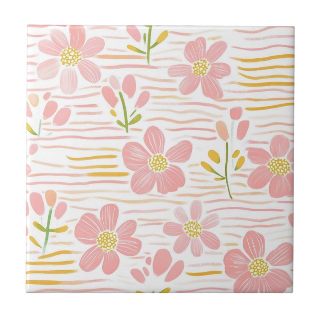 Azulejo De Cerâmica Floral Retro Pastel (6) (Frente)