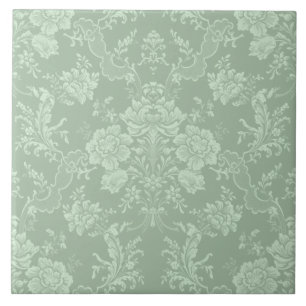 Azulejo De Cerâmica Floral Romântico para Chic - Damasco Verde-Sage