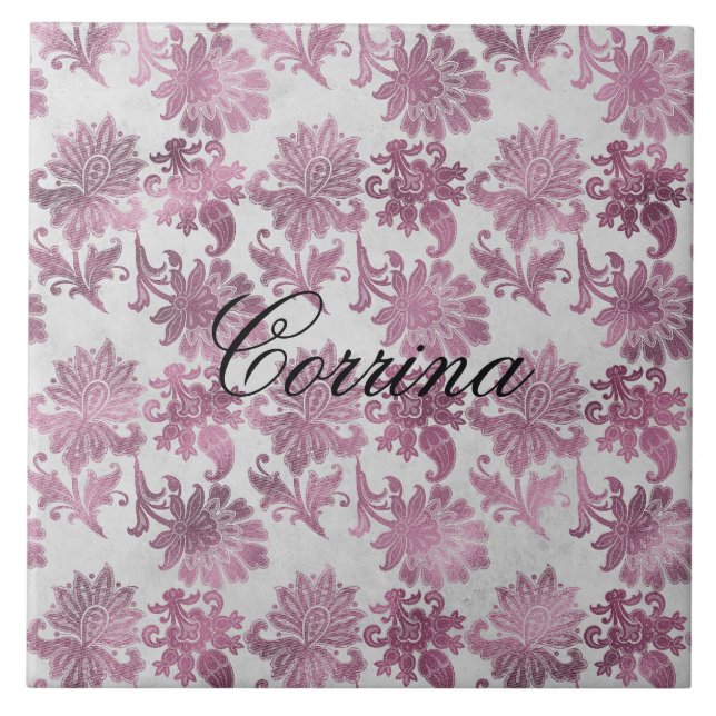 Azulejo De Cerâmica Floral Romântico Vermelho Silver Vermelho (Frente)