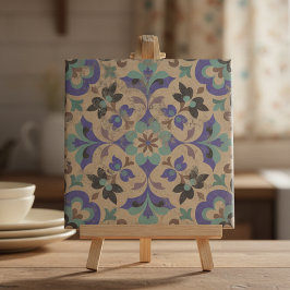 Azulejo De Cerâmica Floral Roxo Bege Marrom Antigo Vintage