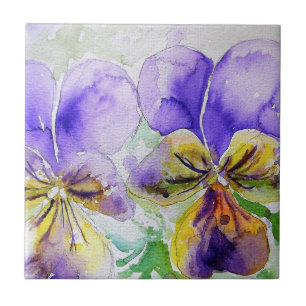 Azulejo de cerâmica floral roxo Viola Pansy