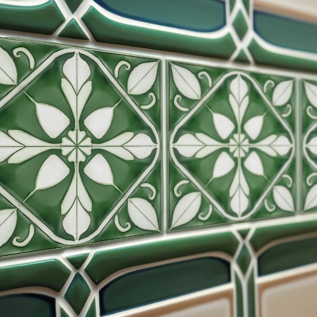 Azulejo De Cerâmica Floral Simétrico Emerald Green (Criador carregado)