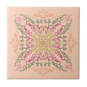 Azulejo De Cerâmica Floral Soft pêssego caleidoscópico Script Melhor M