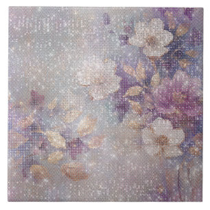 Azulejo De Cerâmica Floral Sparkle Purple Dourado Glam
