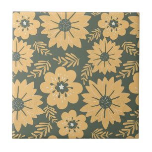 Azulejo De Cerâmica Floral Verde Amarelo Retroativo