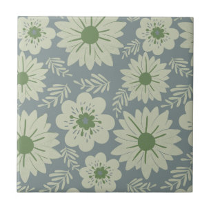 Azulejo De Cerâmica Floral Verde Azul da Imagem Retroativa