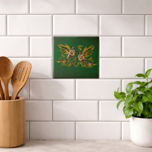Azulejo De Cerâmica Floral Verde Vintage Bird