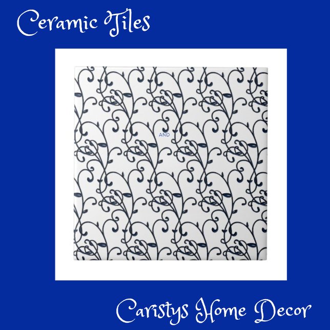 Azulejo De Cerâmica Florentine Renaissance Blue and White Ornamentado (Criador carregado)