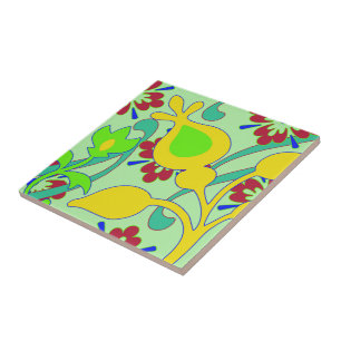 Azulejo De Cerâmica Flores abstratas Funky do vintage