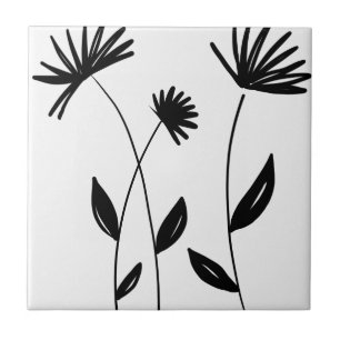 Azulejo De Cerâmica flores abstratas minimalistas preto e branco