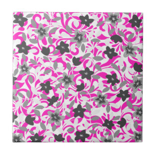 Azulejo De Cerâmica Flores abstratas rosa cinza branco fofas