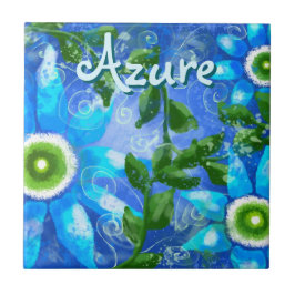 Azulejo De Cerâmica Flores Abstrato Azuis Verdes Florais Personalizada