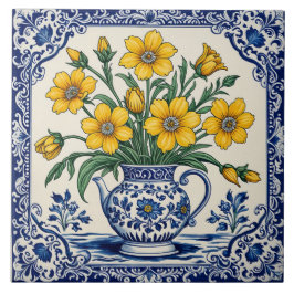 Azulejo De Cerâmica Flores amarelas 4