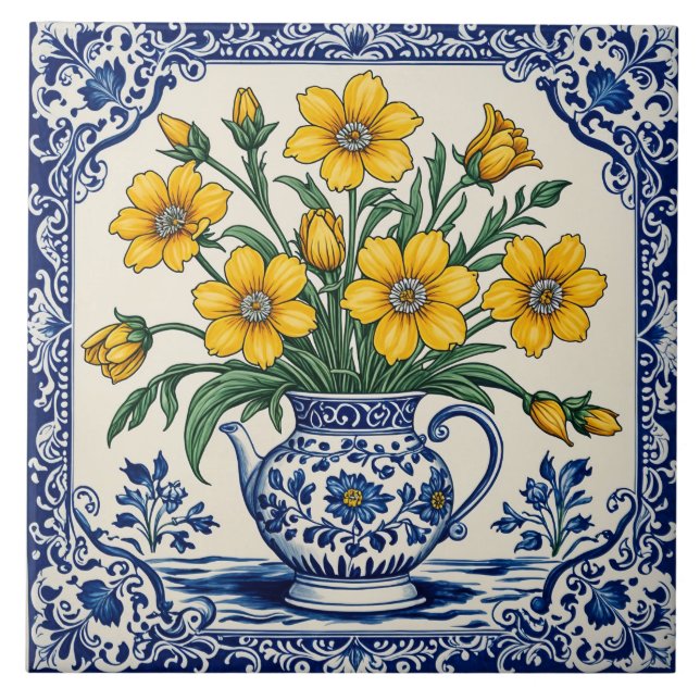 Azulejo De Cerâmica Flores amarelas 4 (Frente)