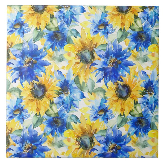 Azulejo De Cerâmica Flores Amarelas Azuis (Frente)