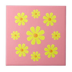 Azulejo De Cerâmica Flores amarelas cor-de-rosa e amarelas do