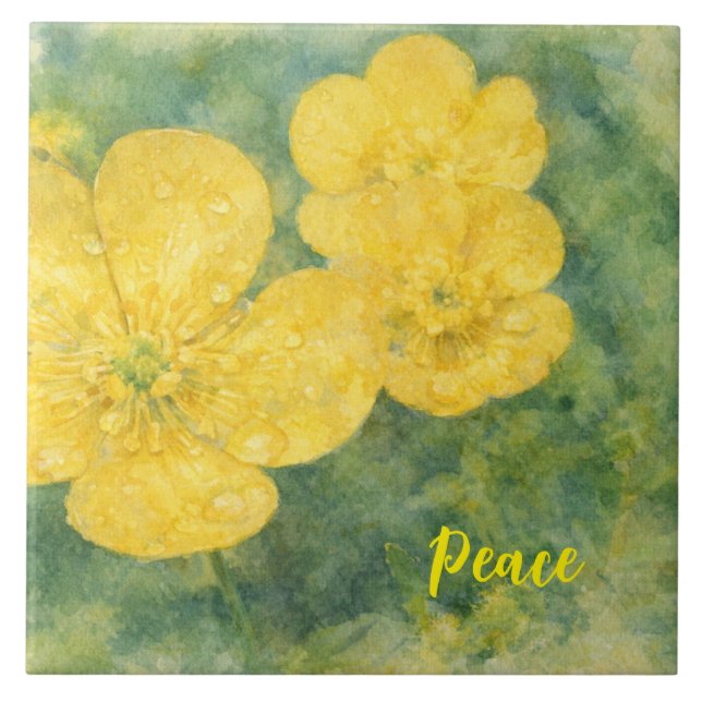 Azulejo De Cerâmica Flores amarelas de aquarela (Frente)